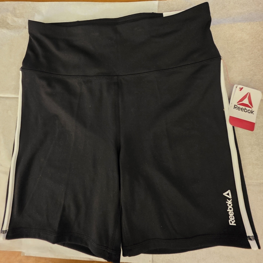 Reebok Black Bike Shorts with White Side Panels